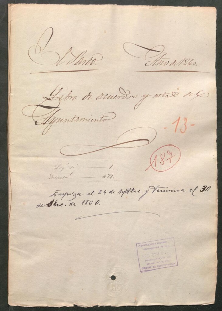 Miniatura de Actas y acuerdos del ayuntamiento de El Pardo de 1860. Libro 187.