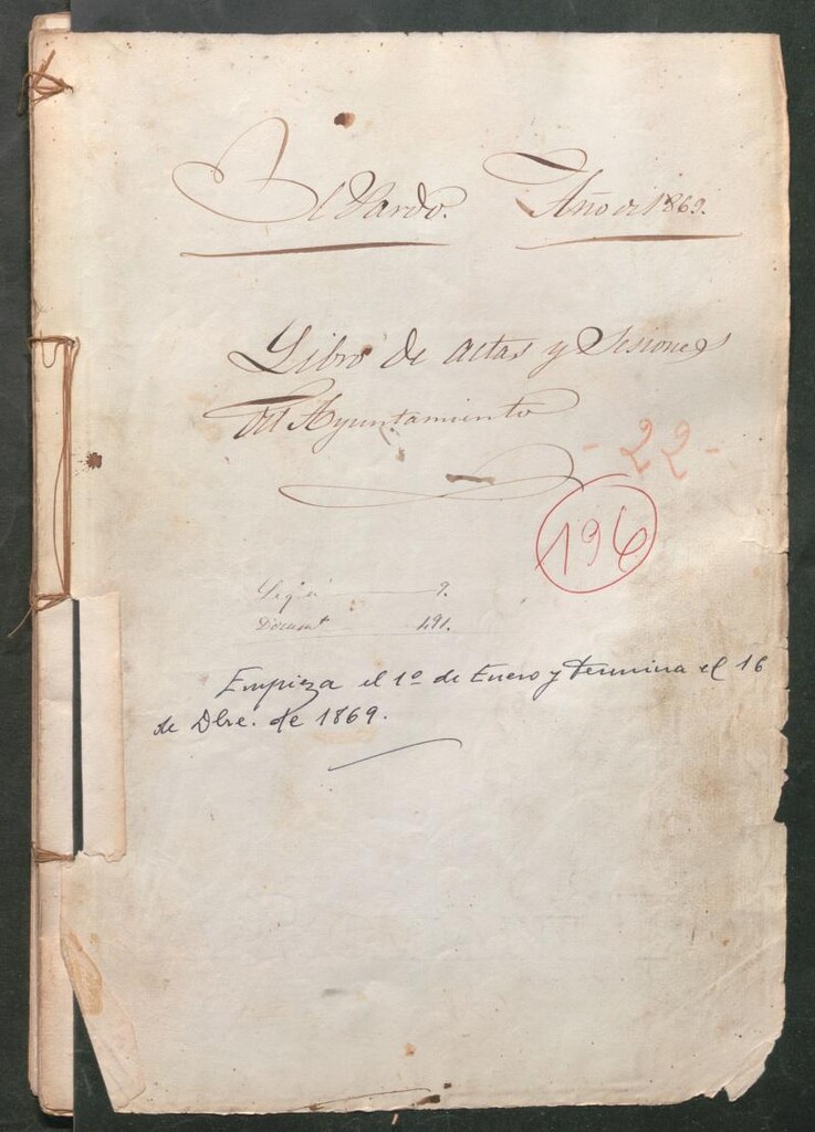 Miniatura de Actas y acuerdos del ayuntamiento de El Pardo de 1869. Libro 196.