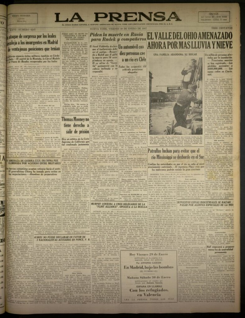 Miniatura de La Prensa: único diario español e hispano americano en Nueva York del 29 de enero de 1937, nº 6247