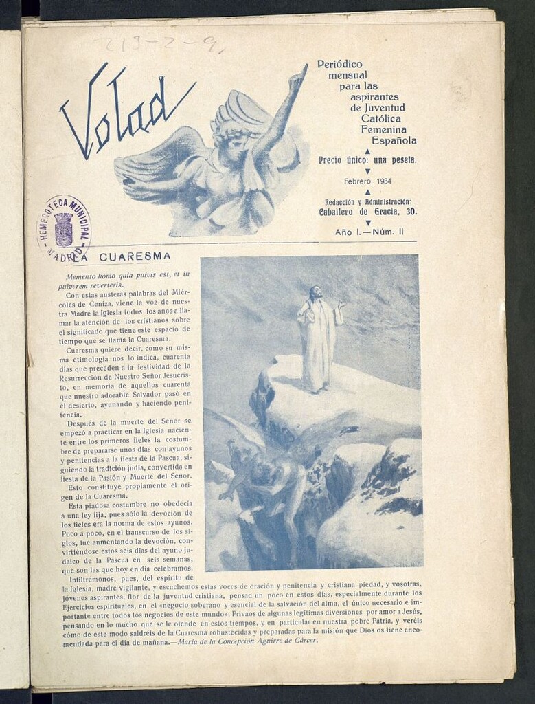 Miniatura de Volad: periódico mensual para las aspirantes de Juventud Católica Femenina Española de febrero de 1934, nº 2