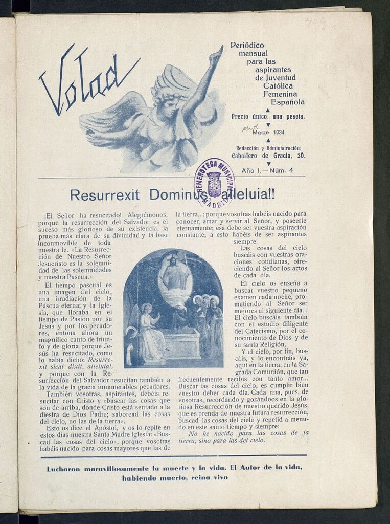 Miniatura de Volad: periódico mensual para las aspirantes de Juventud Católica Femenina Española de abril de 1934, nº 4