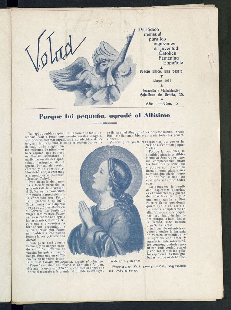Miniatura de Volad: periódico mensual para las aspirantes de Juventud Católica Femenina Española de mayo de 1934, nº 5
