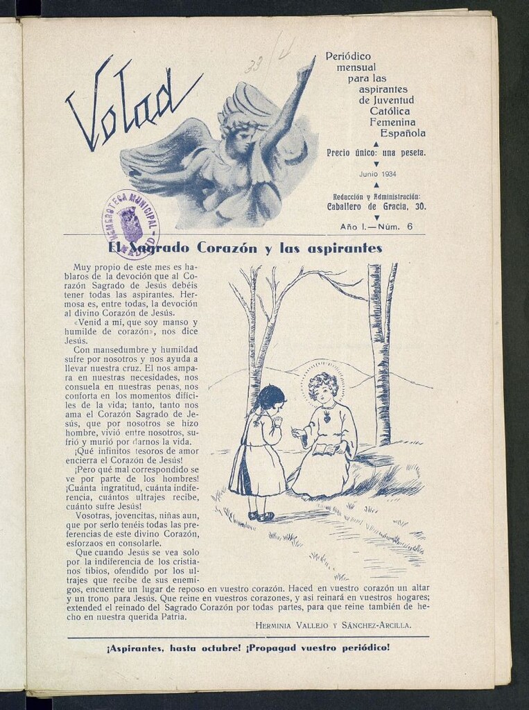 Miniatura de Volad: periódico mensual para las aspirantes de Juventud Católica Femenina Española de junio de 1934, nº 6