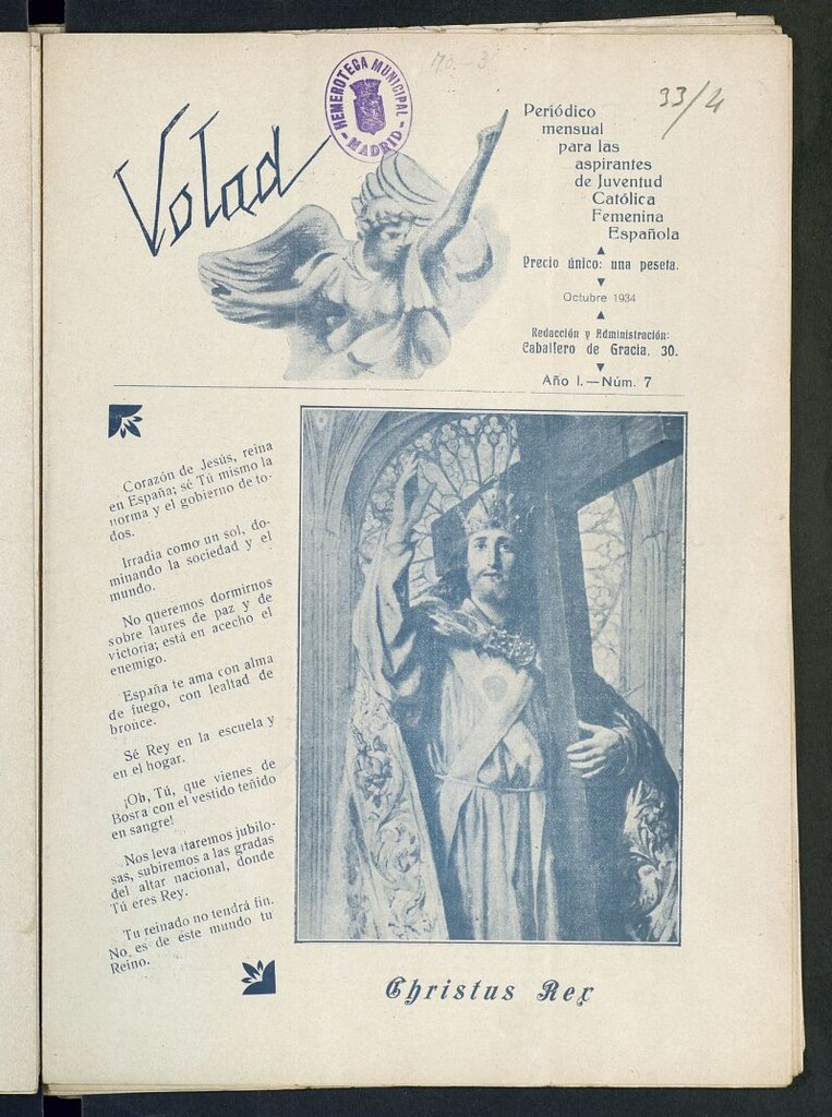 Miniatura de Volad: periódico mensual para las aspirantes de Juventud Católica Femenina Española de octubre de 1934, nº 7