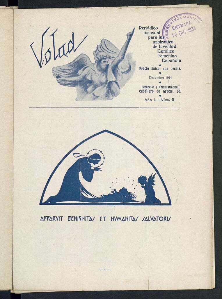 Miniatura de Volad: periódico mensual para las aspirantes de Juventud Católica Femenina Española de diciembre de 1934, nº 9