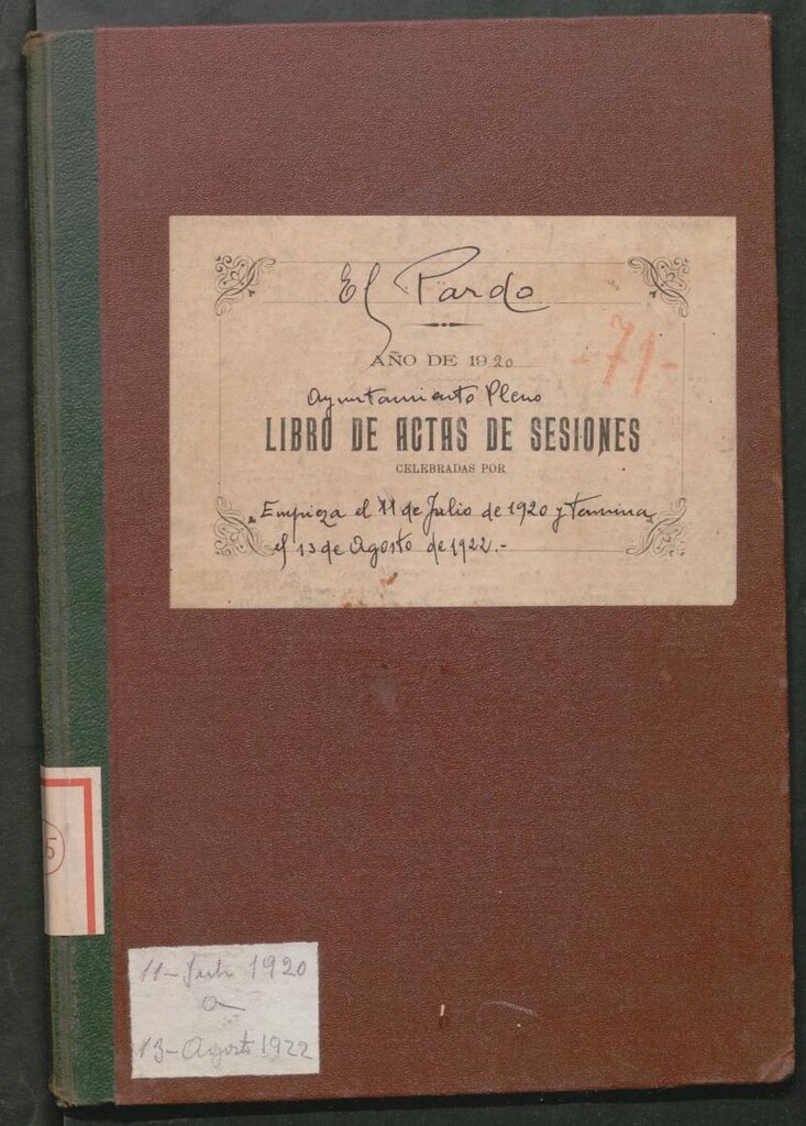 Miniatura de Actas y acuerdos del ayuntamiento de El Pardo de 1920-1922. Libro 245.