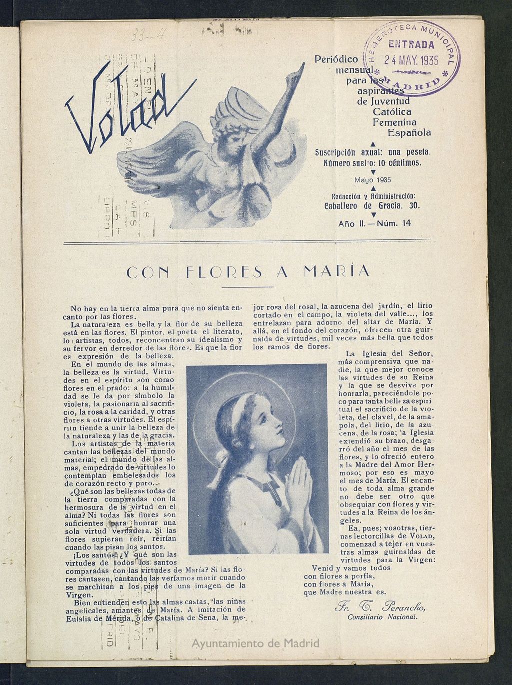 Miniatura de Volad: periódico mensual para las aspirantes de Juventud Católica Femenina Española de mayo de 1935, nº 14