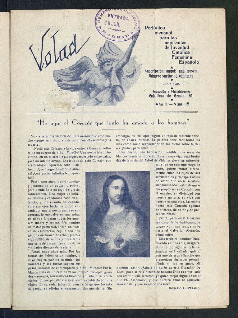 Miniatura de Volad: periódico mensual para las aspirantes de Juventud Católica Femenina Española de junio de 1935, nº 15