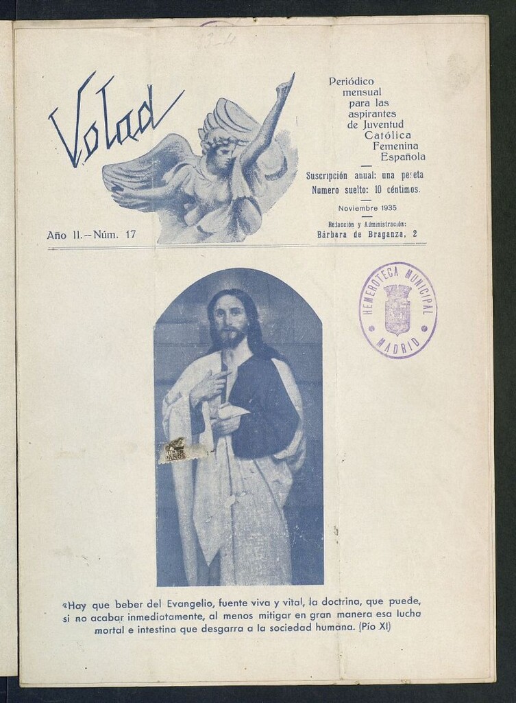 Miniatura de Volad: periódico mensual para las aspirantes de Juventud Católica Femenina Española de noviembre de 1935, nº 17