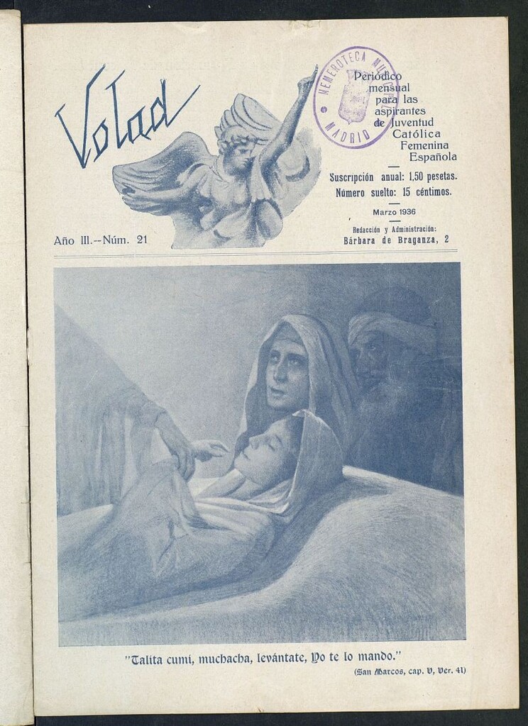 Miniatura de Volad: periódico mensual para las aspirantes de Juventud Católica Femenina Española de marzo de 1936, nº 21