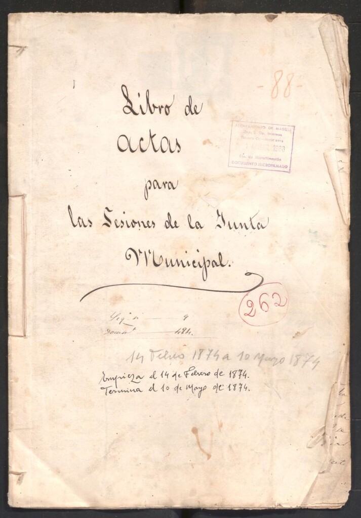 Miniatura de Actas y acuerdos del ayuntamiento de El Pardo de 1874. Libro 262.