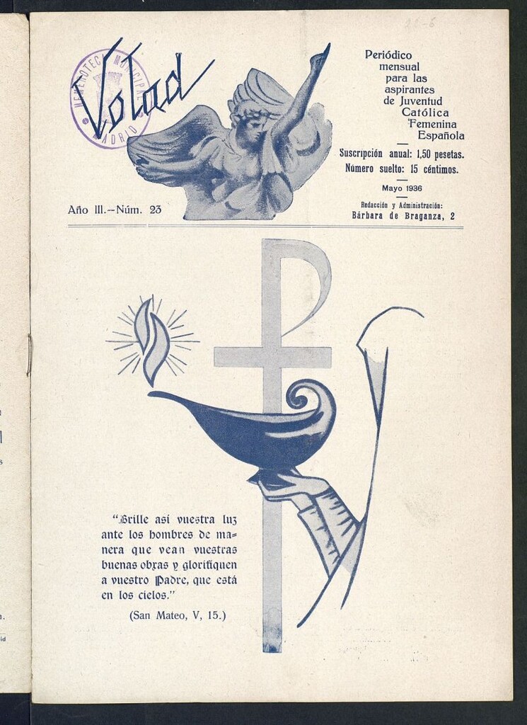 Miniatura de Volad: periódico mensual para las aspirantes de Juventud Católica Femenina Española de mayo de 1936, nº 23