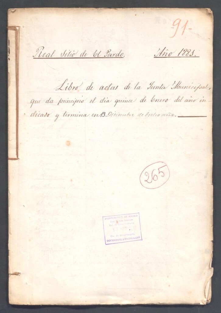 Miniatura de Actas y acuerdos del ayuntamiento de El Pardo de 1881. Libro 265.