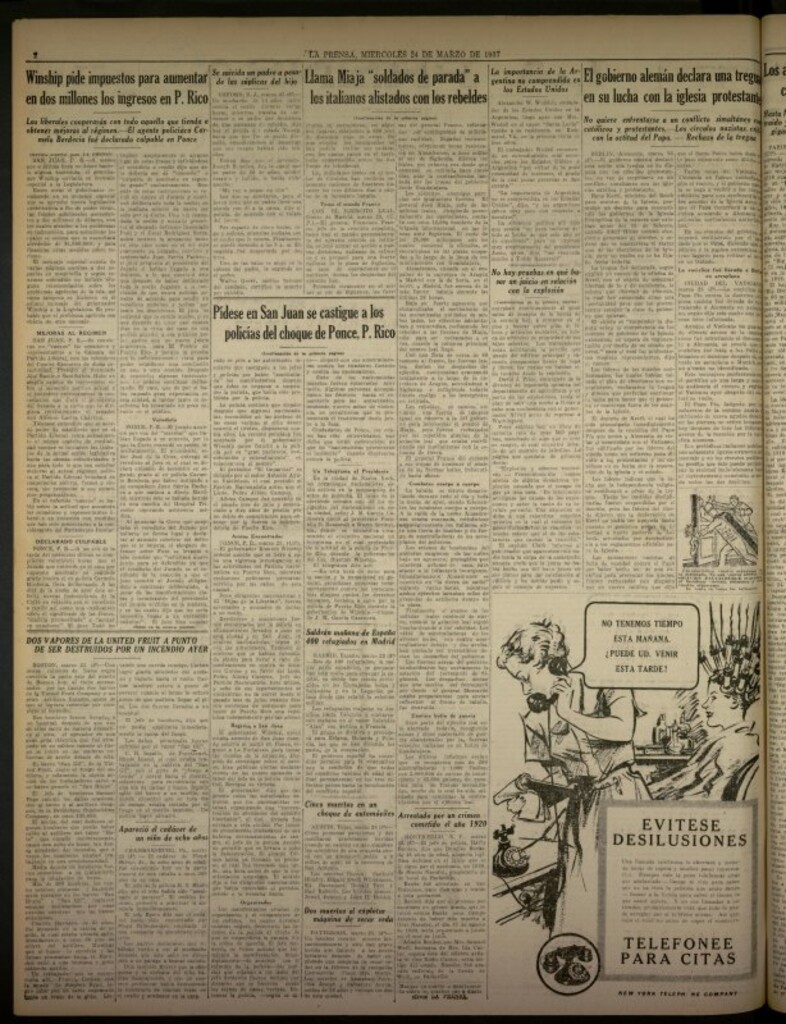 Miniatura de La Prensa: único diario español e hispano americano en Nueva York del 24 de marzo de 1937, nº 6293