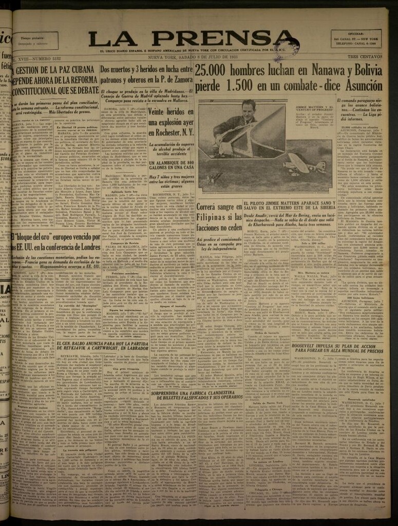 Miniatura de La Prensa: único diario español e hispano americano en Nueva York del 8 de julio de 1933, nº 5132