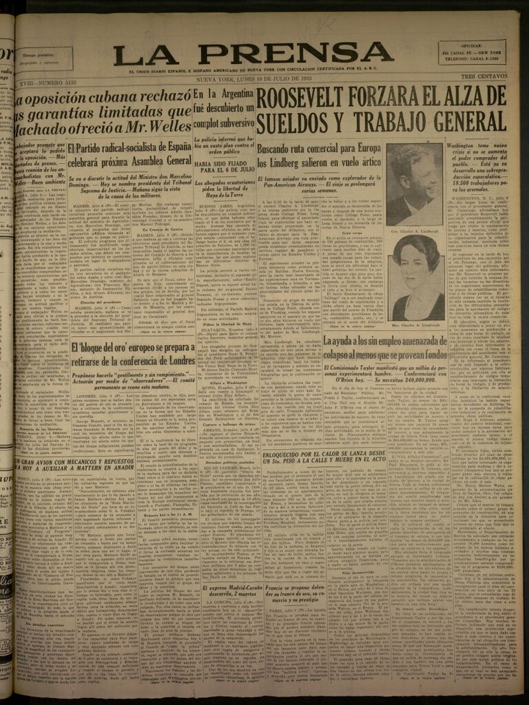 Miniatura de La Prensa: único diario español e hispano americano en Nueva York del 10 de julio de 1933, nº 5133
