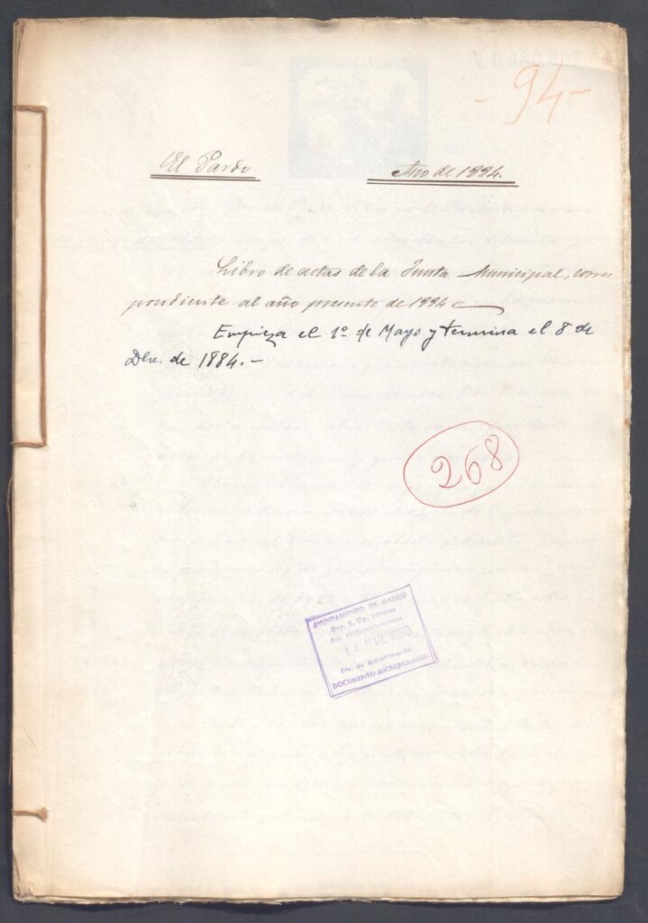 Miniatura de Actas y acuerdos del ayuntamiento de El Pardo de 1884. Libro 268.