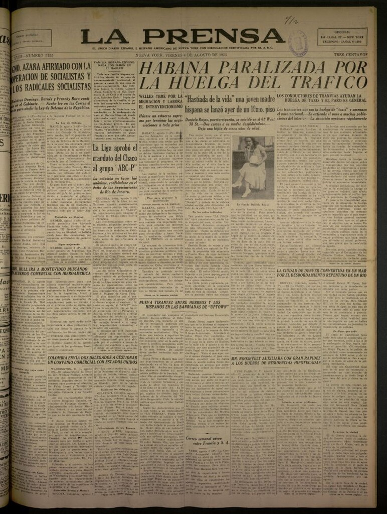 Miniatura de La Prensa: único diario español e hispano americano en Nueva York del 4 de agosto de 1933, nº 5155