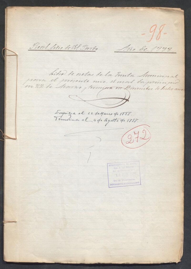Miniatura de Actas y acuerdos del ayuntamiento de El Pardo de 1888. Libro 272.