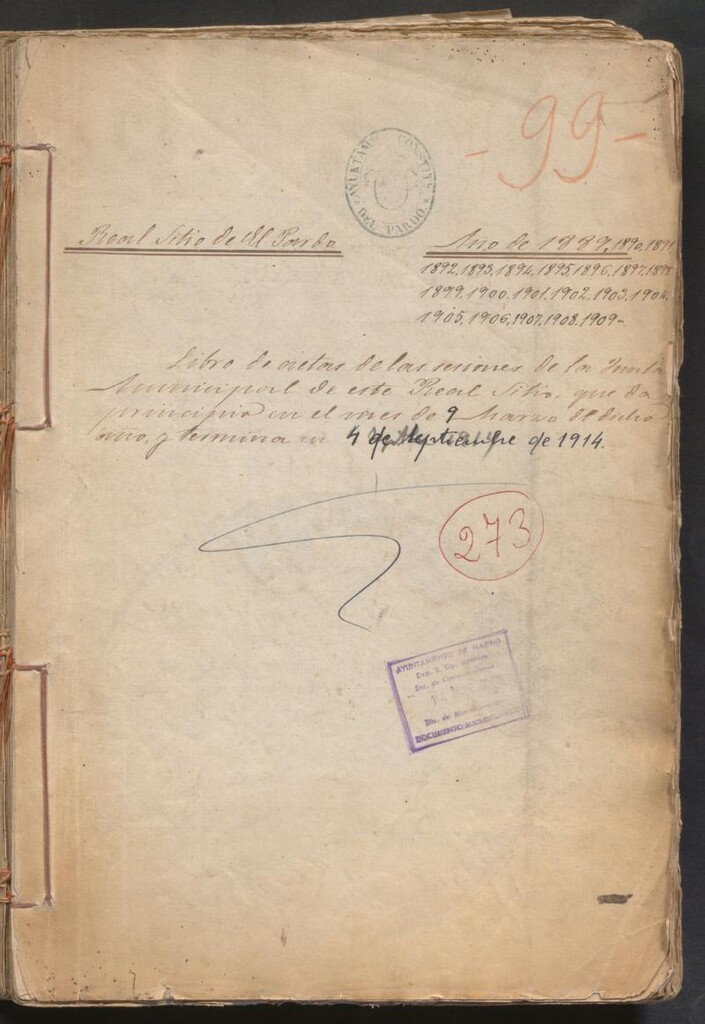 Miniatura de Actas y acuerdos del ayuntamiento de El Pardo de 1889-1909. Libro 273.