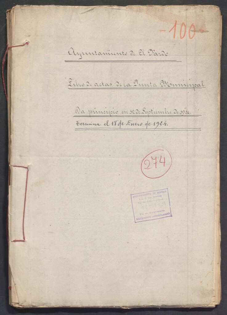 Miniatura de Actas y acuerdos del ayuntamiento de El Pardo de 1924. Libro 274.