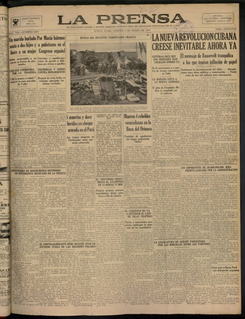 Miniatura de La Prensa: único diario español e hispano americano en Nueva York del 5 de enero de 1934, nº 5287