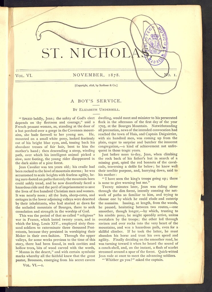 Miniatura de Saint Nicholas : scribner´s illustrated magazine for girls and boys de noviembre de 1878, vol 6, nº 1