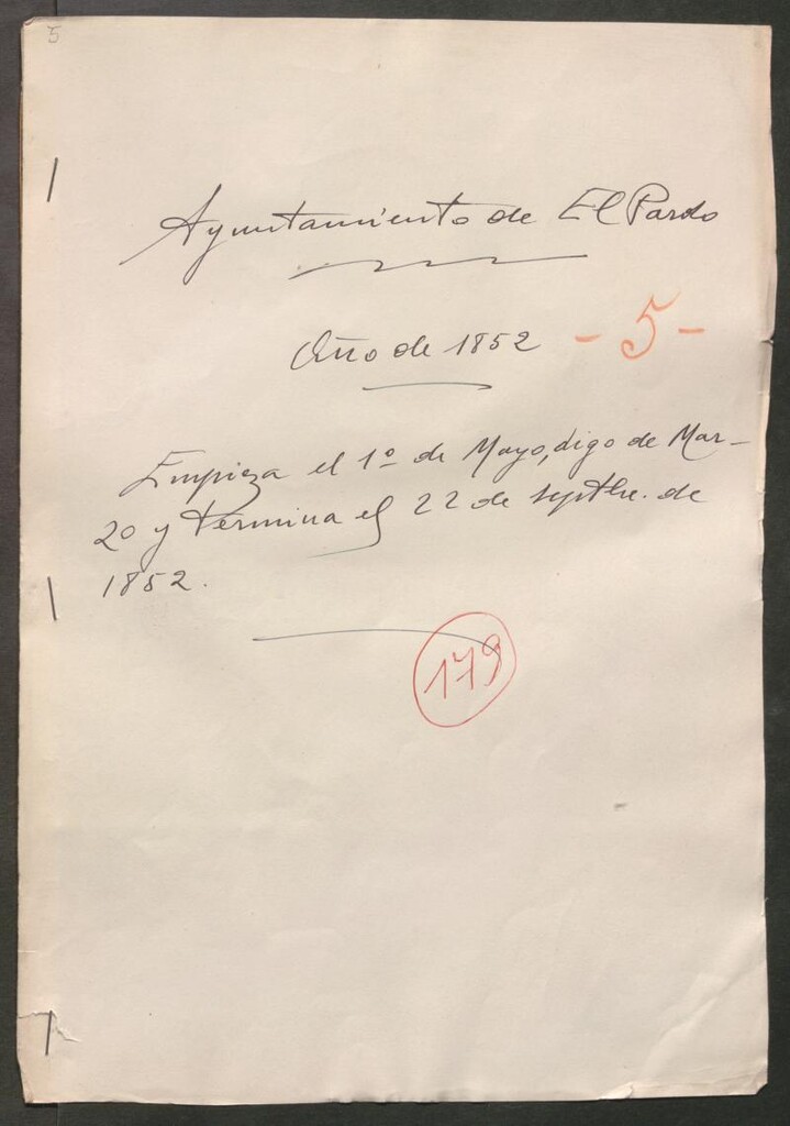 Miniatura de Actas y acuerdos del ayuntamiento de El Pardo de 1852. Libro 179.