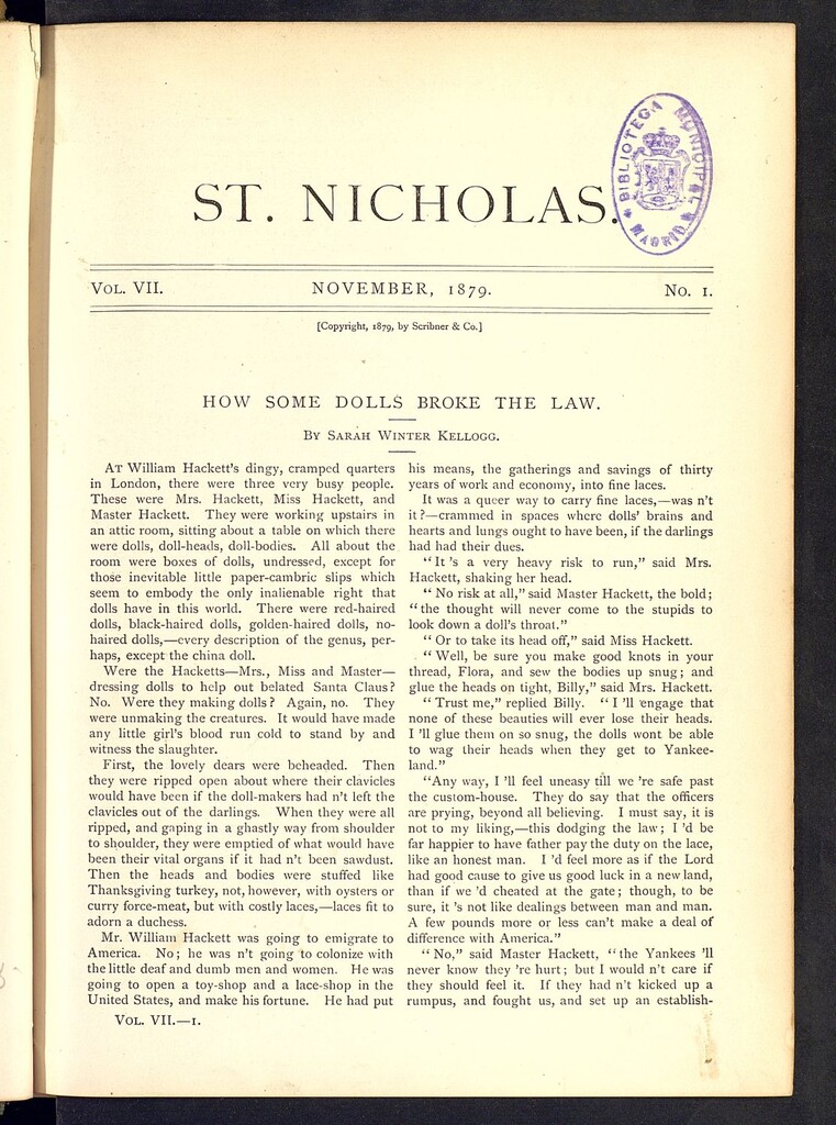 Miniatura de Saint Nicholas : scribner´s illustrated magazine for girls and boys, noviembre de 1879, vol 7, nº 1