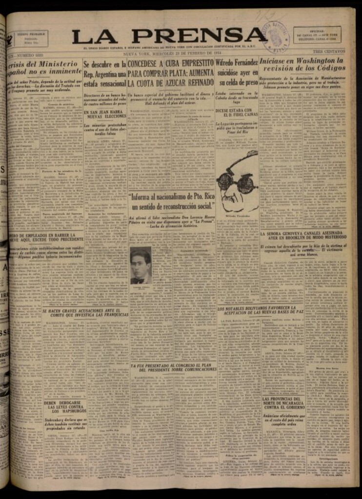 Miniatura de La Prensa: único diario español e hispano americano en Nueva York del 28 de febrero de 1934, nº 5333