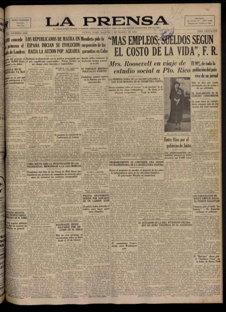 Miniatura de La Prensa: único diario español e hispano americano en Nueva York del 6 de marzo de 1934, nº 5338