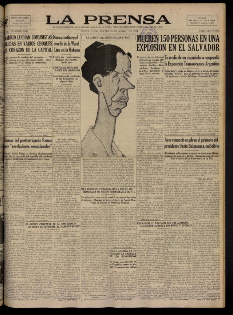 Miniatura de La Prensa: único diario español e hispano americano en Nueva York del 15 de marzo de 1934, nº 5346