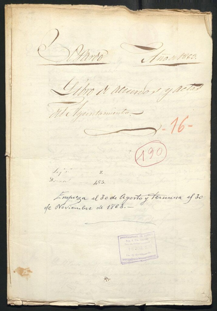 Miniatura de Actas y acuerdos del ayuntamiento de El Pardo de 1863. Libro 190.