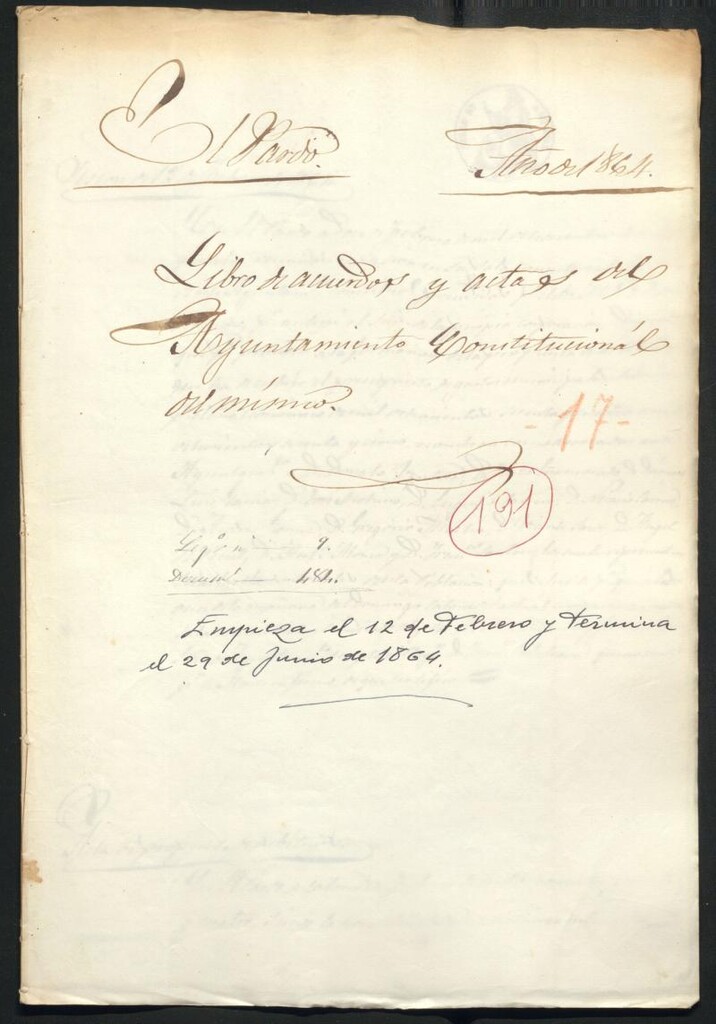 Miniatura de Actas y acuerdos del ayuntamiento de El Pardo de 1864. Libro 191.