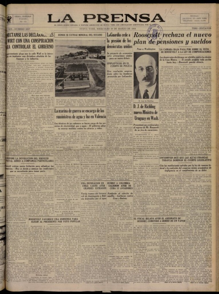 Miniatura de La Prensa: único diario español e hispano americano en Nueva York del 28 de marzo de 1934, nº 5357