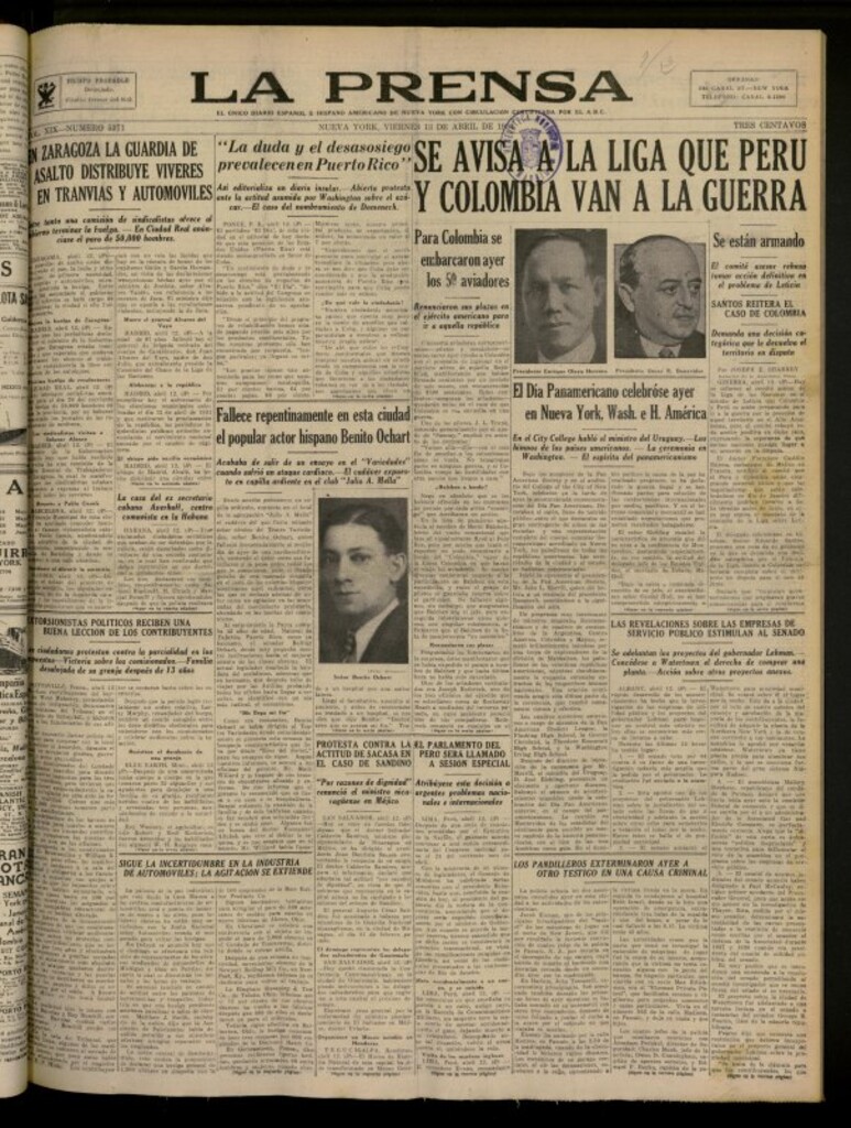 Miniatura de La Prensa: único diario español e hispano americano en Nueva York del 13 de abril de 1934, nº 5371