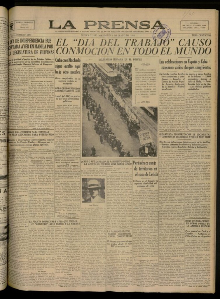 Miniatura de La Prensa: único diario español e hispano americano en Nueva York del 2 de mayo de 1934, nº 5387