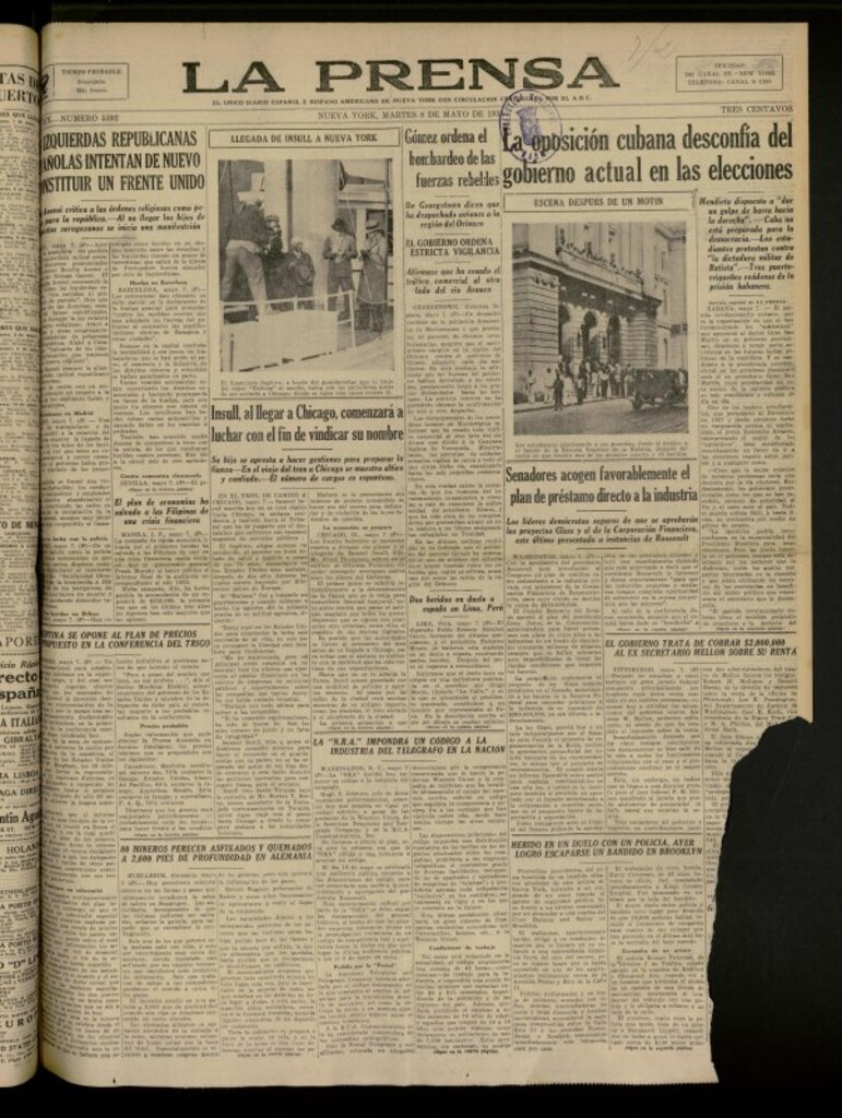 Miniatura de La Prensa: único diario español e hispano americano en Nueva York del 8 de mayo de 1934, nº 5392