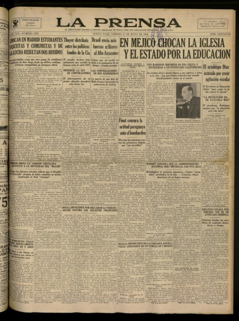 Miniatura de La Prensa: único diario español e hispano americano en Nueva York del 11 de mayo de 1934, nº 5395