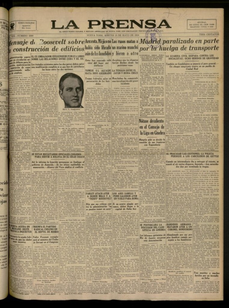 Miniatura de La Prensa: único diario español e hispano americano en Nueva York del 15 de mayo de 1934, nº 5398