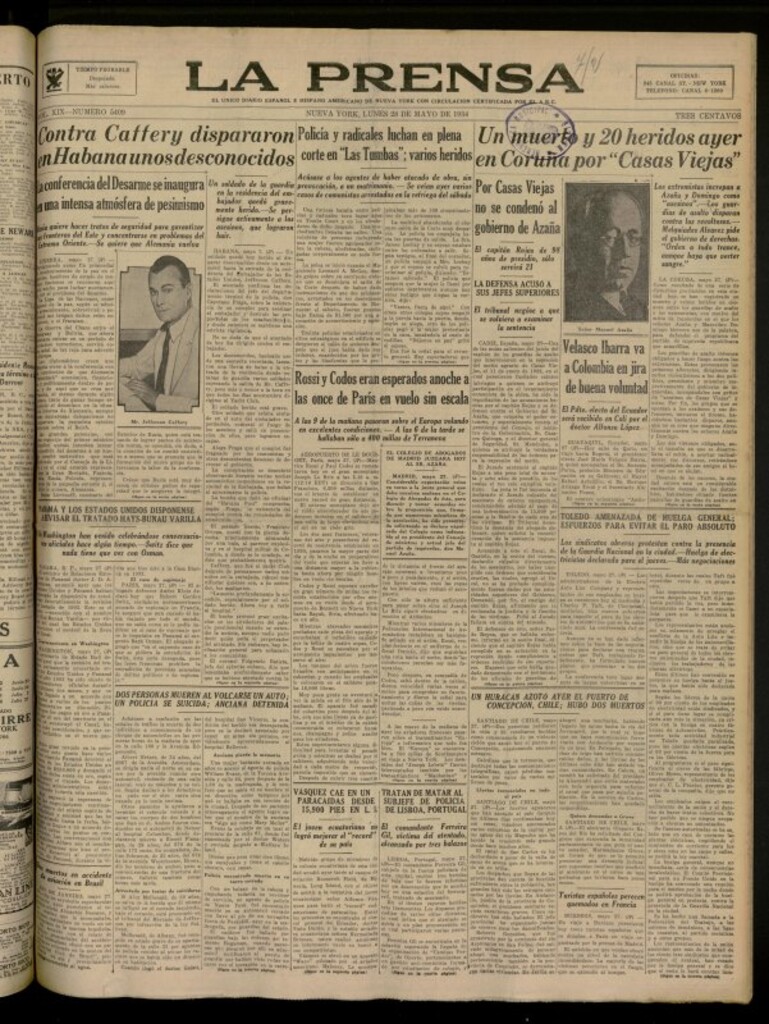 Miniatura de La Prensa: único diario español e hispano americano en Nueva York del 28 de mayo de 1934, nº 5409