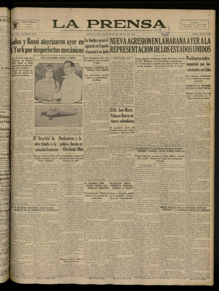 Miniatura de La Prensa: único diario español e hispano americano en Nueva York del 29 de mayo de 1934, nº 5410