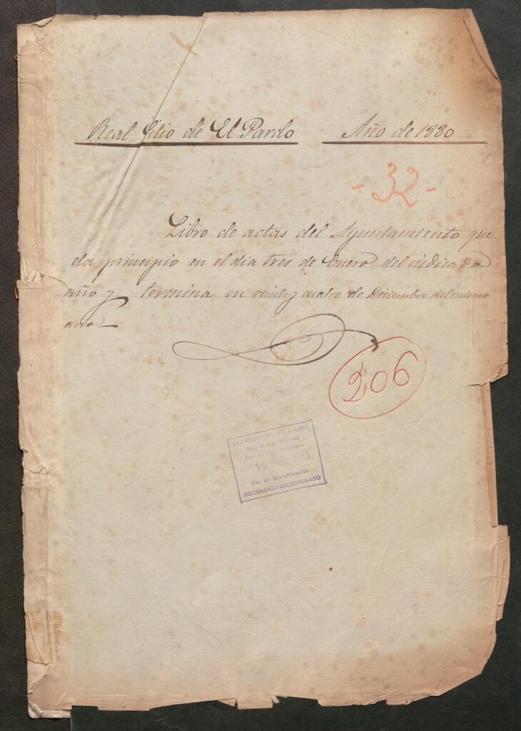 Miniatura de Actas y acuerdos del ayuntamiento de El Pardo de 1880. Libro 206.