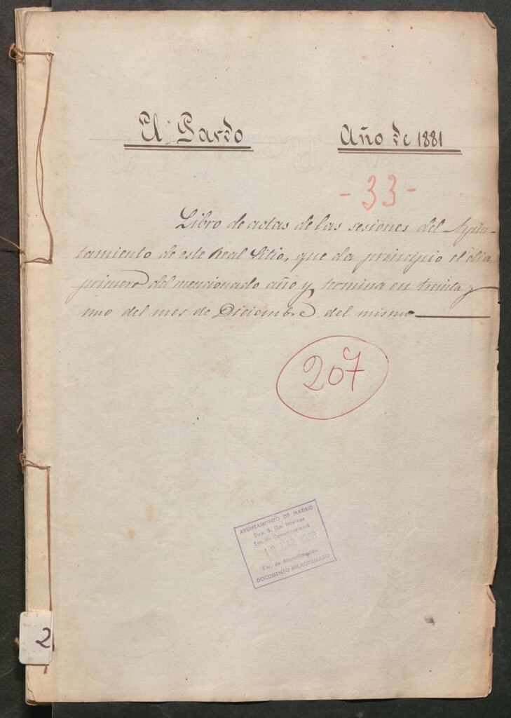Miniatura de Actas y acuerdos del ayuntamiento de El Pardo de 1881. Libro 207.