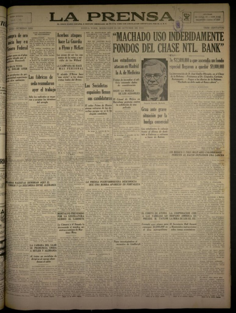 Miniatura de La Prensa: único diario español e hispano americano en Nueva York del 25 de octubre de 1933, nº 5225