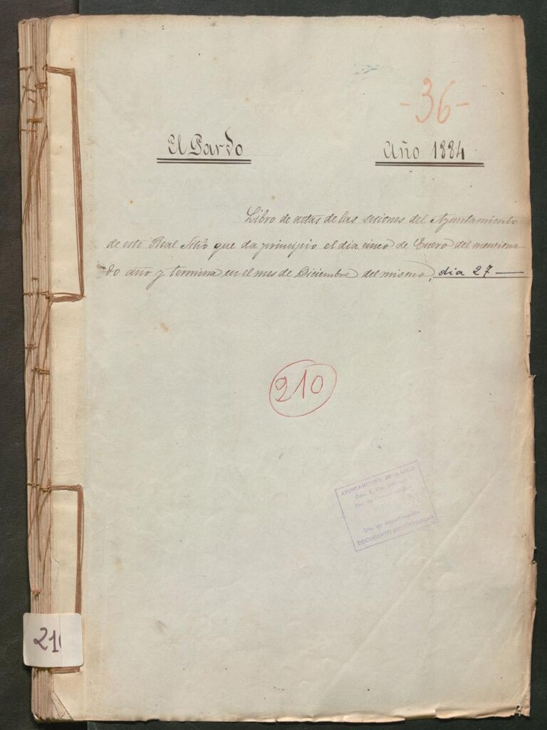 Miniatura de Actas y acuerdos del ayuntamiento de El Pardo de 1884. Libro 210.