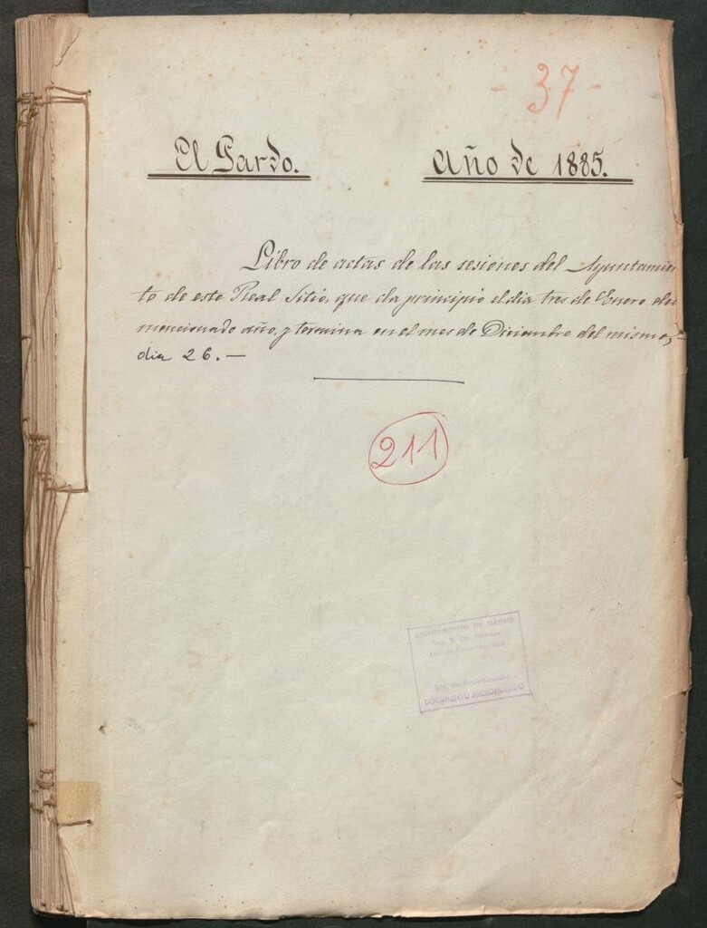 Miniatura de Actas y acuerdos del ayuntamiento de El Pardo de 1885. Libro 211.