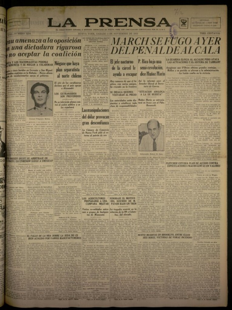 Miniatura de La Prensa: único diario español e hispano americano en Nueva York del 4 de noviembre de 1933, nº 5234