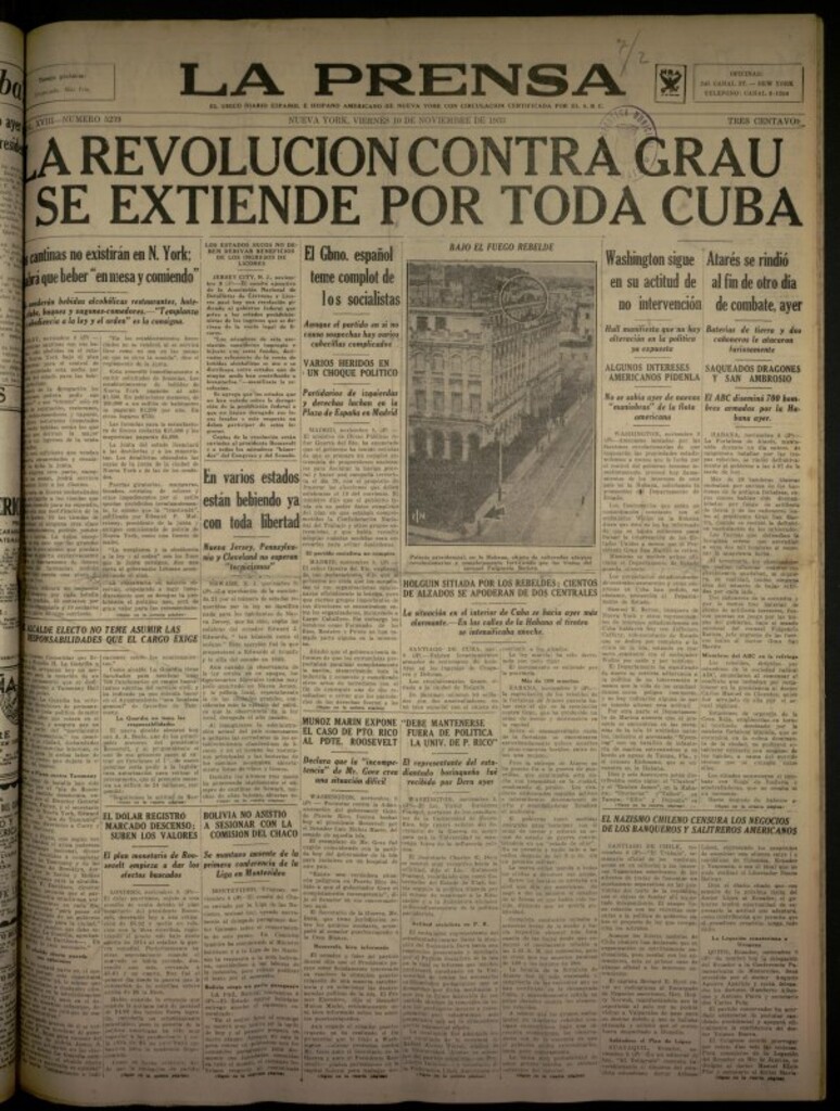 Miniatura de La Prensa: único diario español e hispano americano en Nueva York del 10 de noviembre de 1933, nº 5239