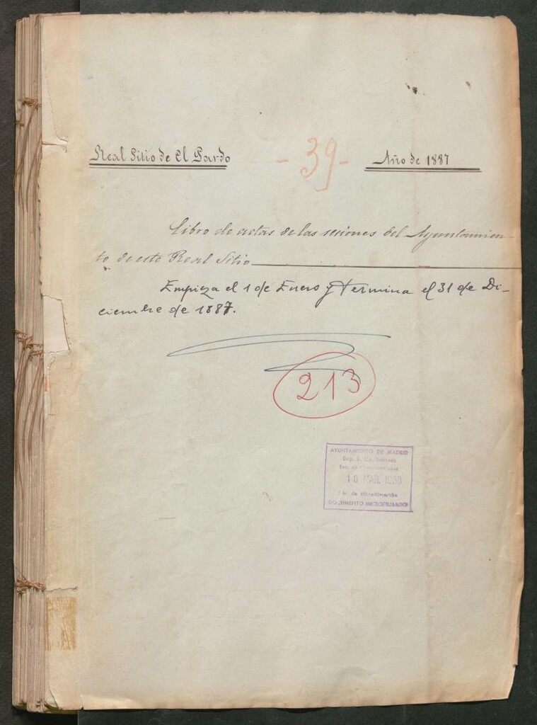 Miniatura de Actas y acuerdos del ayuntamiento de El Pardo de 1887. Libro 213.